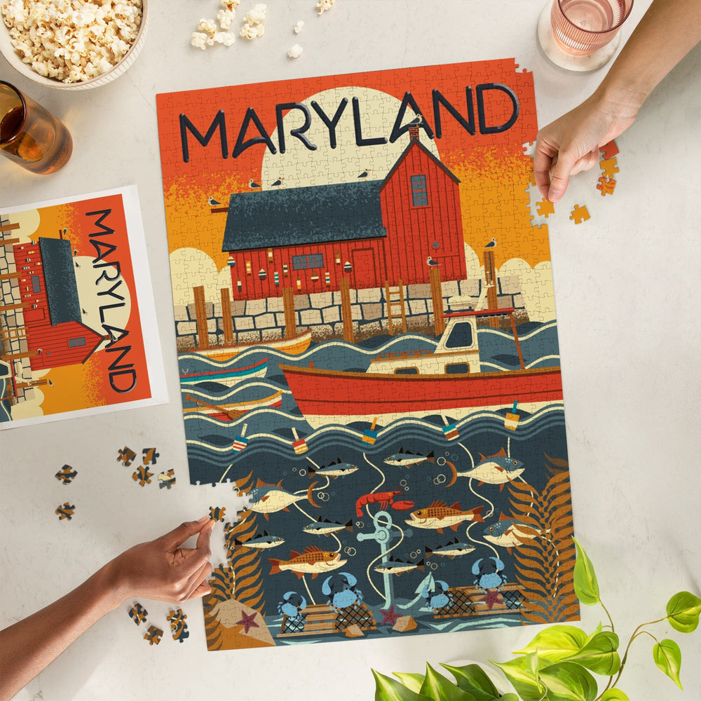 Maryland, Geometric, Jigsaw Puzzle Puzzle Lantern Press 