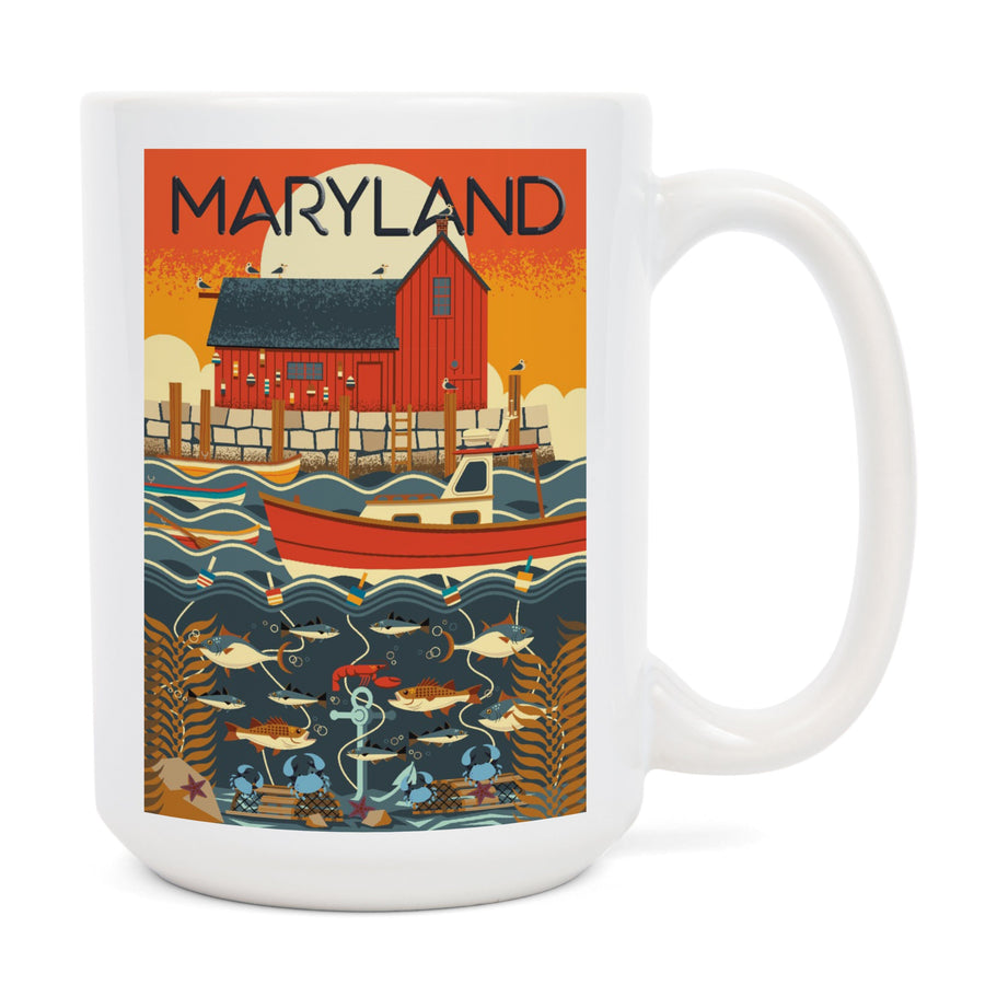Maryland, Geometric, Lantern Press Artwork, Ceramic Mug Mugs Lantern Press 