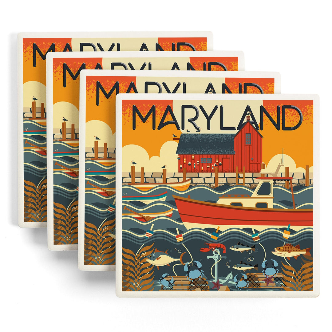 Maryland, Geometric, Lantern Press Artwork, Coaster Set - Lantern Press