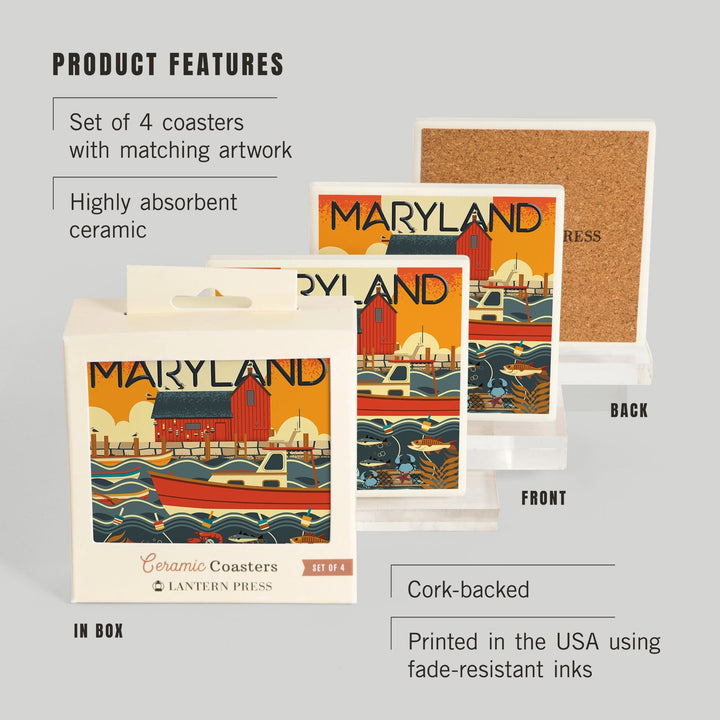 Maryland, Geometric, Lantern Press Artwork, Coaster Set - Lantern Press