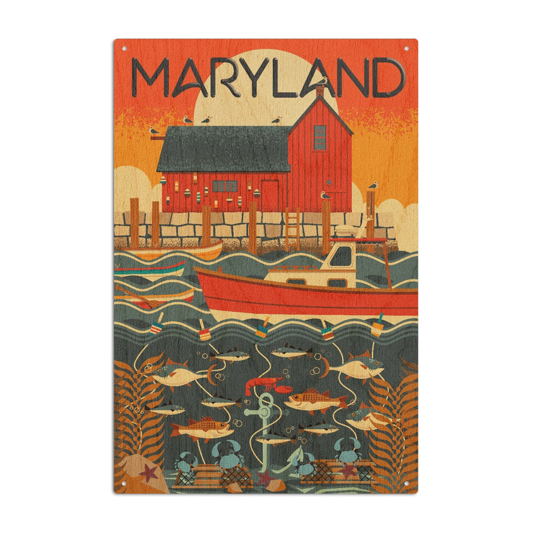 Maryland, Geometric, Lantern Press Artwork, Wood Signs and Postcards Wood Lantern Press 10 x 15 Wood Sign 