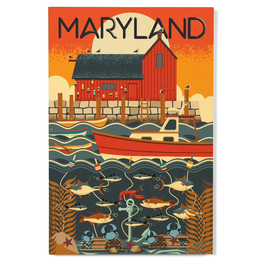 Maryland, Geometric, Lantern Press Artwork, Wood Signs and Postcards Wood Lantern Press 