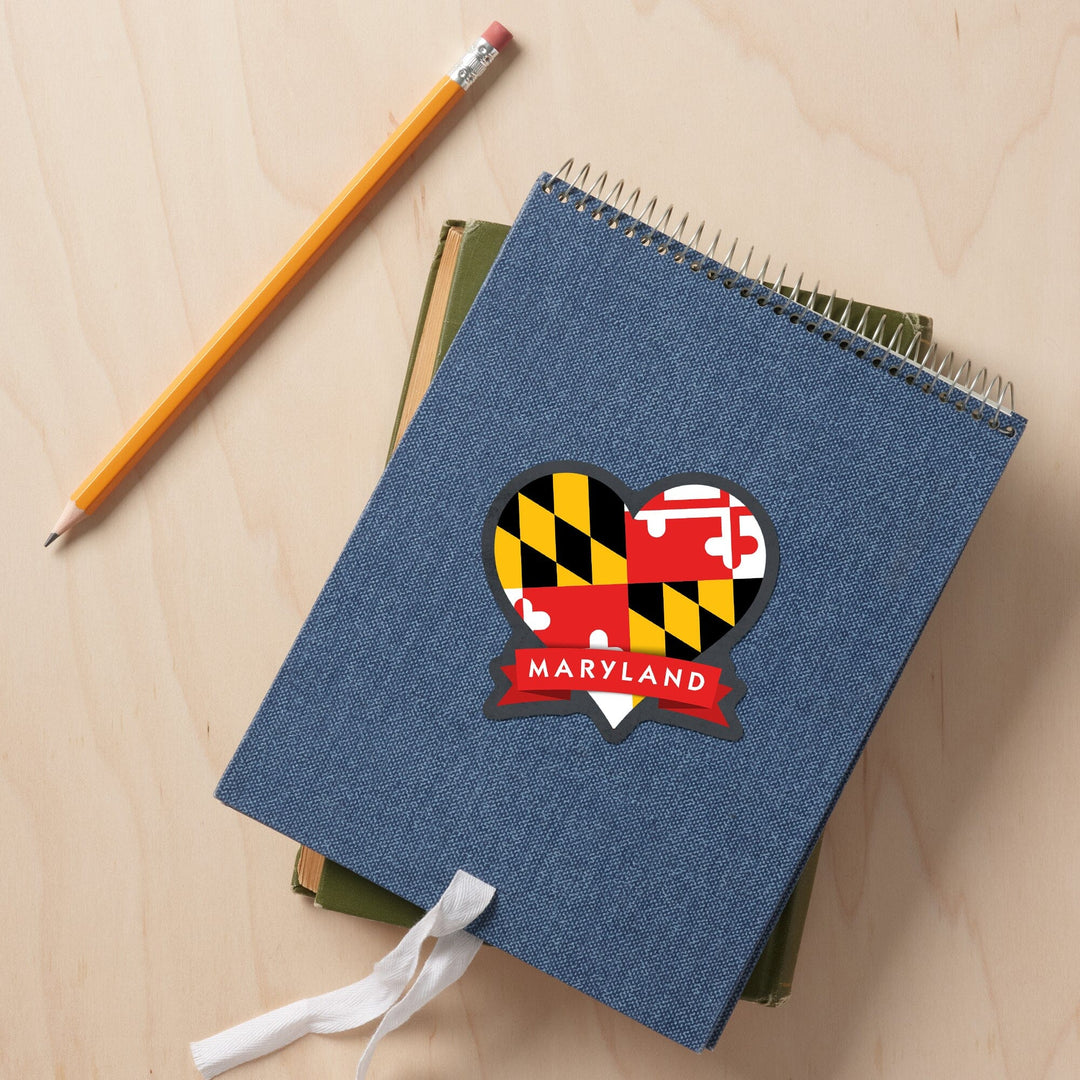 Maryland, Heart, State and Flag Design, Contour, Lantern Press Artwork, Vinyl Sticker - Lantern Press