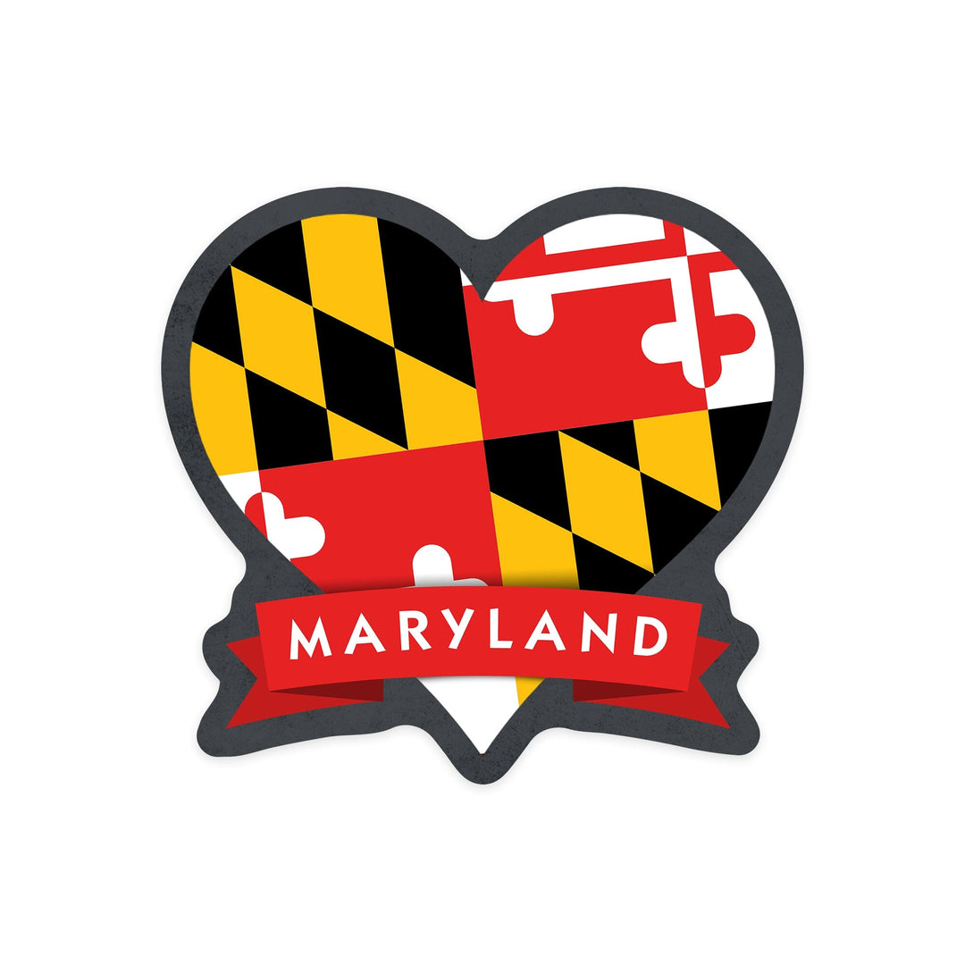 Maryland, Heart, State and Flag Design, Contour, Lantern Press Artwork, Vinyl Sticker - Lantern Press