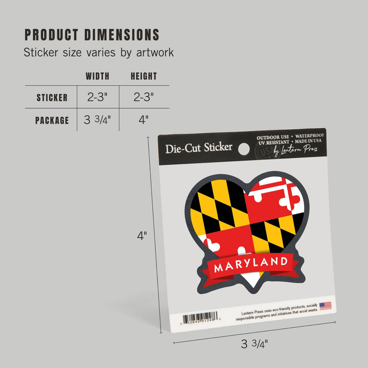 Maryland, Heart, State and Flag Design, Contour, Lantern Press Artwork, Vinyl Sticker - Lantern Press