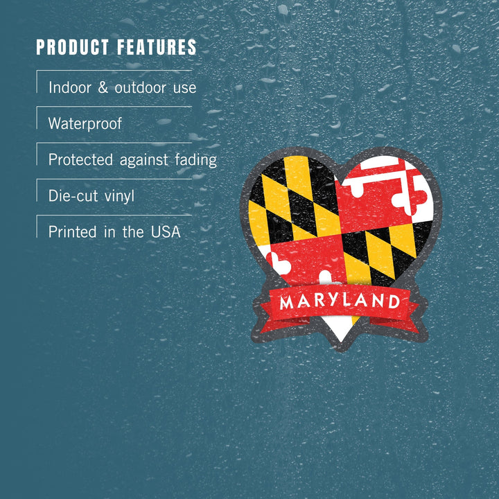 Maryland, Heart, State and Flag Design, Contour, Lantern Press Artwork, Vinyl Sticker - Lantern Press