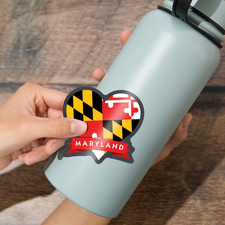 Maryland, Heart, State and Flag Design, Contour, Lantern Press Artwork, Vinyl Sticker - Lantern Press