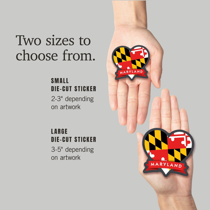 Maryland, Heart, State and Flag Design, Contour, Lantern Press Artwork, Vinyl Sticker - Lantern Press