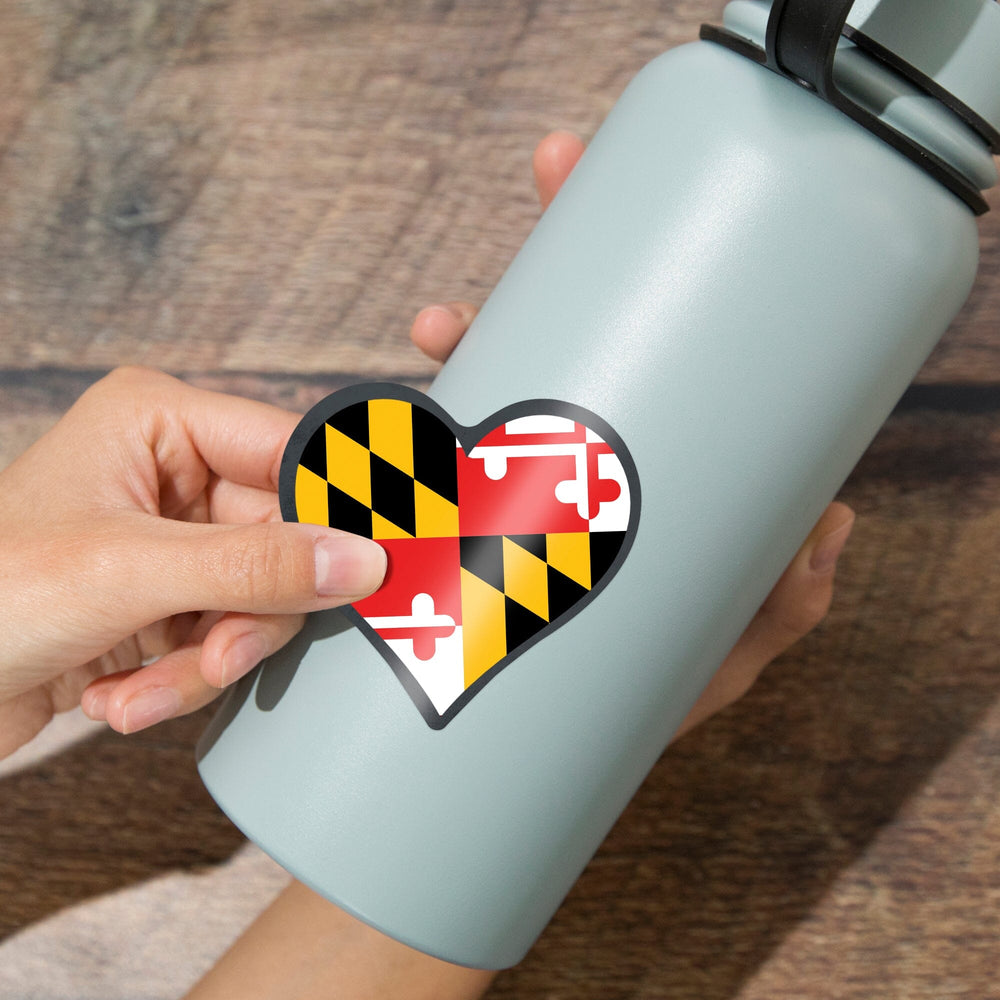 Maryland, Heart, State Flag Design, Contour, Lantern Press Artwork, Vinyl Sticker Sticker Lantern Press 