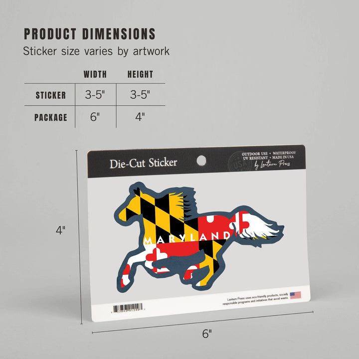 Maryland, Horse Flag, Contour, Lantern Press Artwork, Vinyl Sticker Sticker Lantern Press 