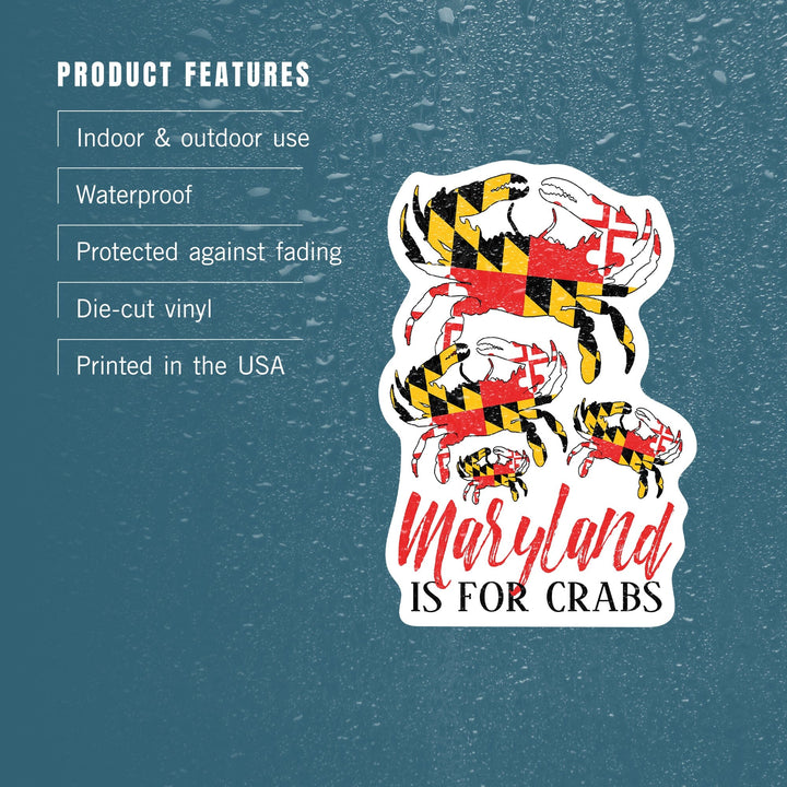 Maryland, Maryland is for Crabs, Flag Crabs, Pattern, Contour, Vinyl Sticker Sticker Lantern Press 