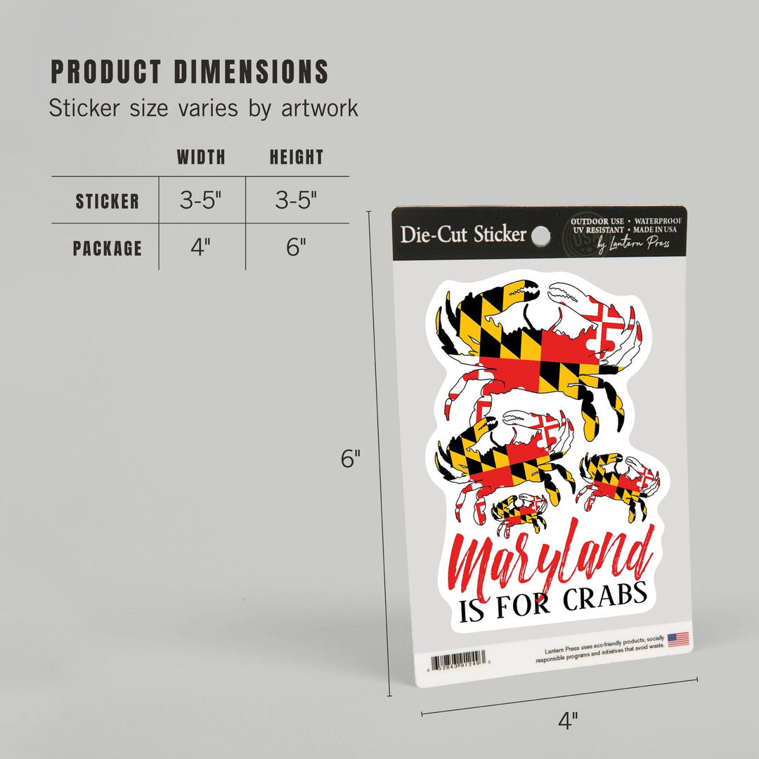 Maryland, Maryland is for Crabs, Flag Crabs, Pattern, Contour, Vinyl Sticker Sticker Lantern Press 