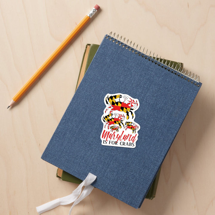 Maryland, Maryland is for Crabs, Flag Crabs, Pattern, Contour, Vinyl Sticker Sticker Lantern Press 