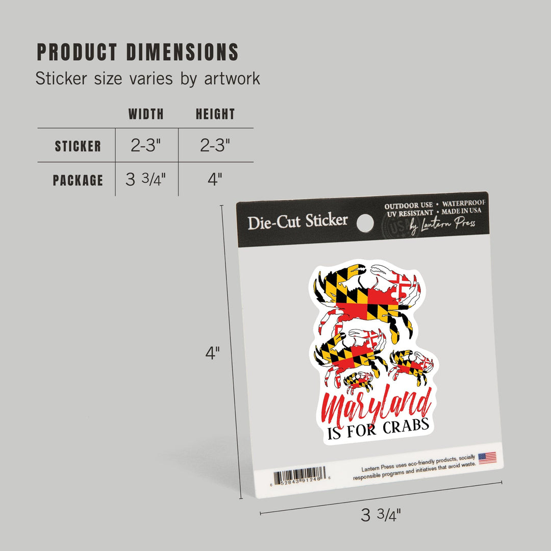 Maryland, Maryland is for Crabs, Flag Crabs, Pattern, Contour, Vinyl Sticker Sticker Lantern Press 