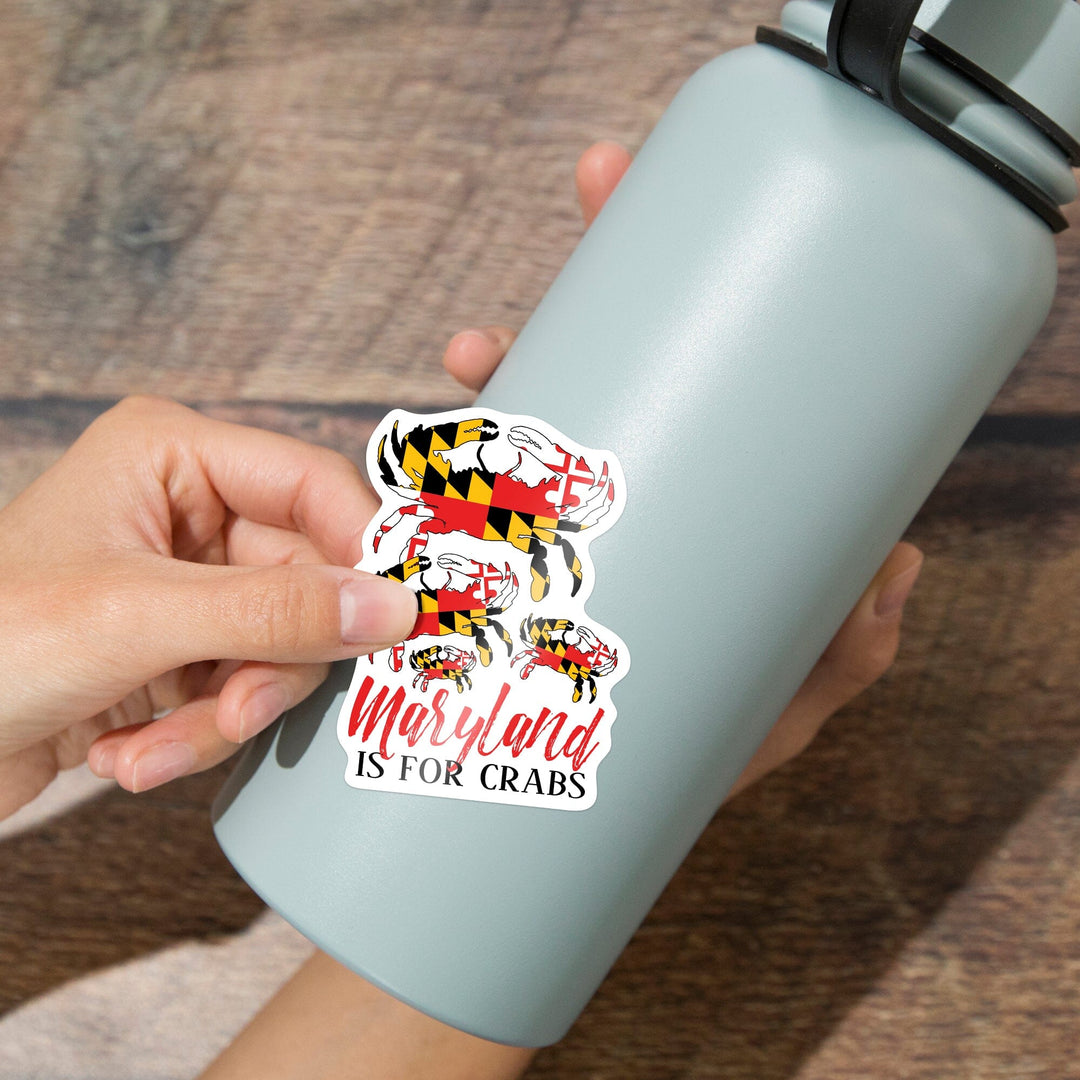 Maryland, Maryland is for Crabs, Flag Crabs, Pattern, Contour, Vinyl Sticker Sticker Lantern Press 