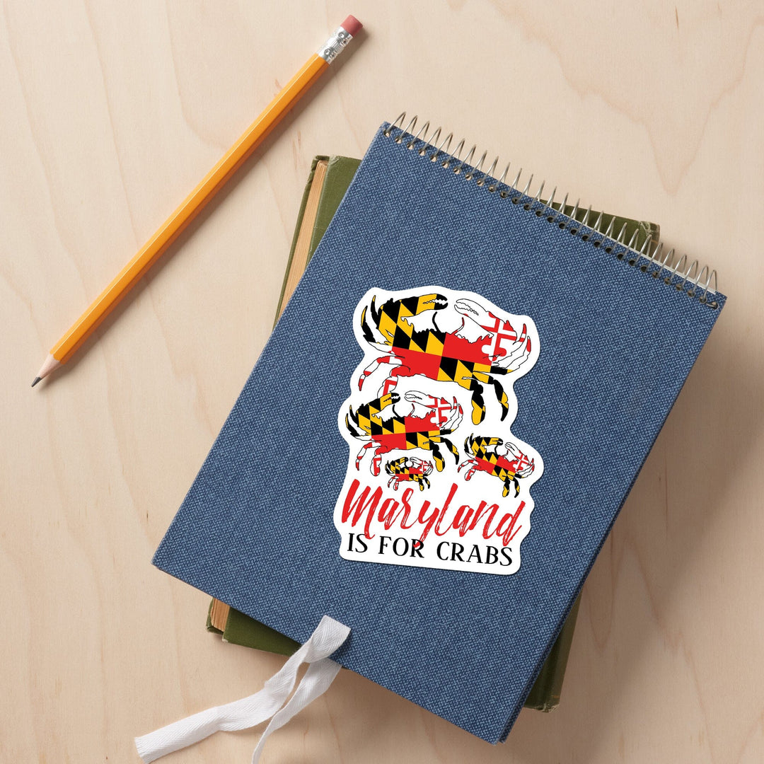 Maryland, Maryland is for Crabs, Flag Crabs, Pattern, Contour, Vinyl Sticker Sticker Lantern Press 