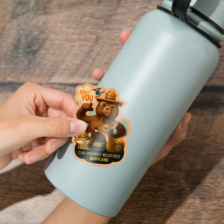 Maryland, Oil Painting, Only You, Smokey Bear, Contour, Vinyl Sticker Sticker Lantern Press 