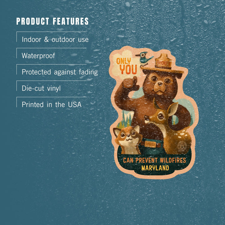 Maryland, Oil Painting, Only You, Smokey Bear, Contour, Vinyl Sticker Sticker Lantern Press 