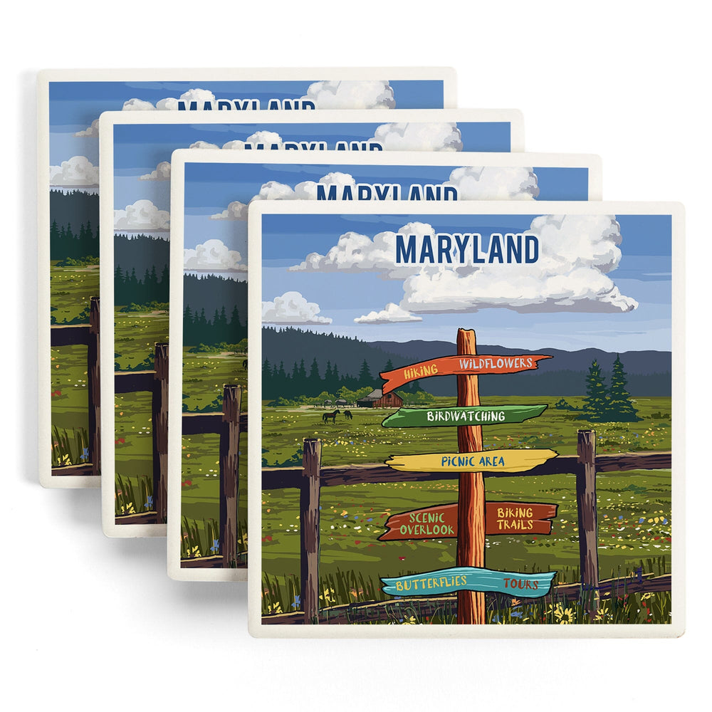 Maryland, Signpost, Meadow, Coasters Coasters Lantern Press 