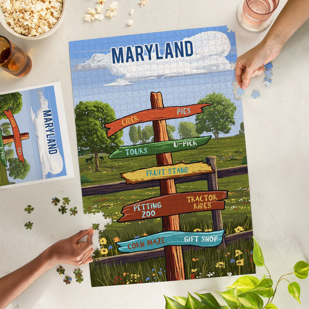 Maryland, Signpost, Orchard, Jigsaw Puzzle Puzzle Lantern Press 