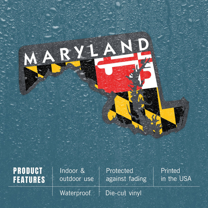 Maryland, State and Flag Design, Contour, Lantern Press Artwork, Vinyl Sticker Sticker Lantern Press 