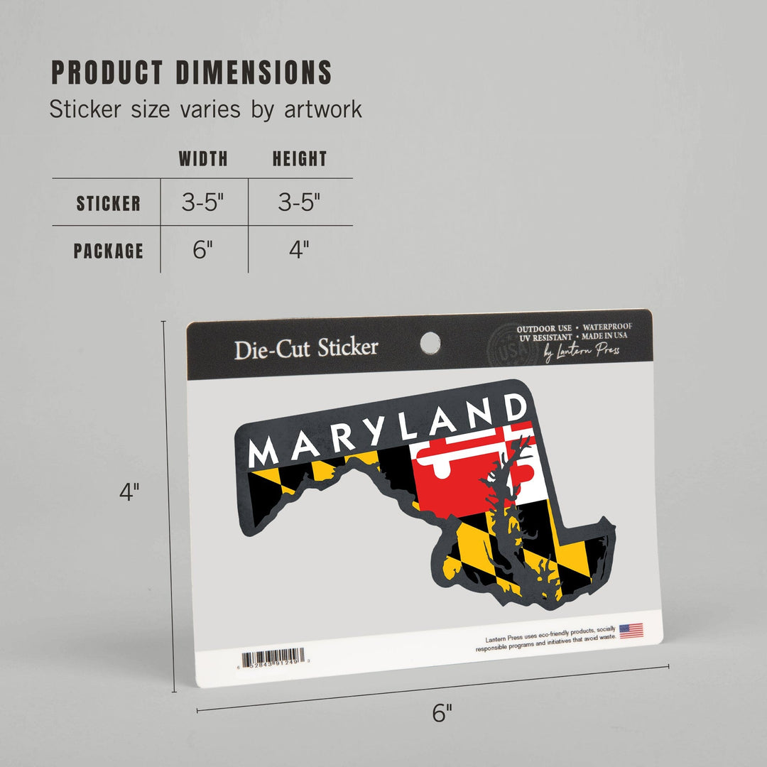 Maryland, State and Flag Design, Contour, Lantern Press Artwork, Vinyl Sticker Sticker Lantern Press 