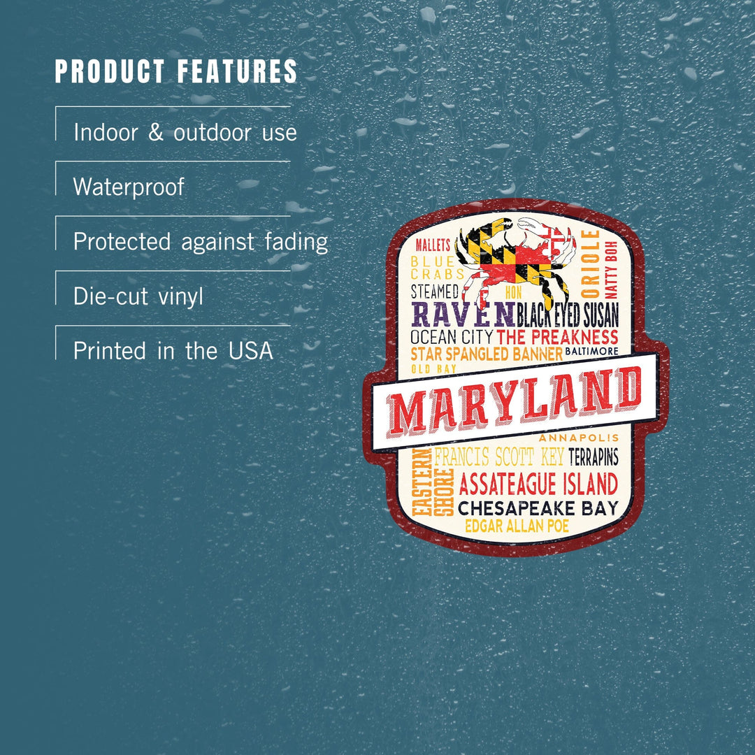 Maryland, Typography, Contour, Vinyl Sticker Sticker Lantern Press 