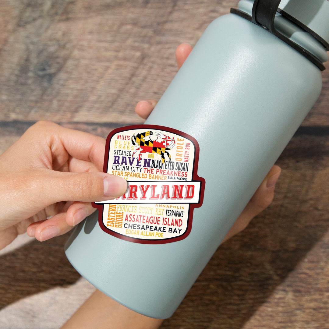 Maryland, Typography, Contour, Vinyl Sticker Sticker Lantern Press 