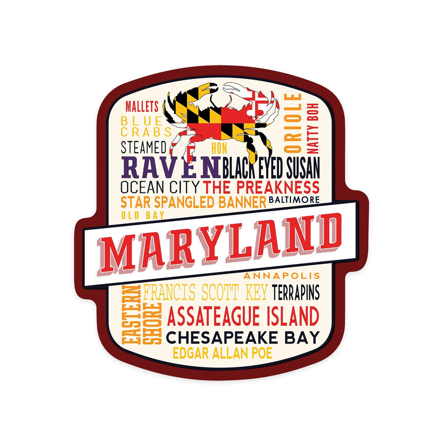 Maryland, Typography, Contour, Vinyl Sticker Sticker Lantern Press 