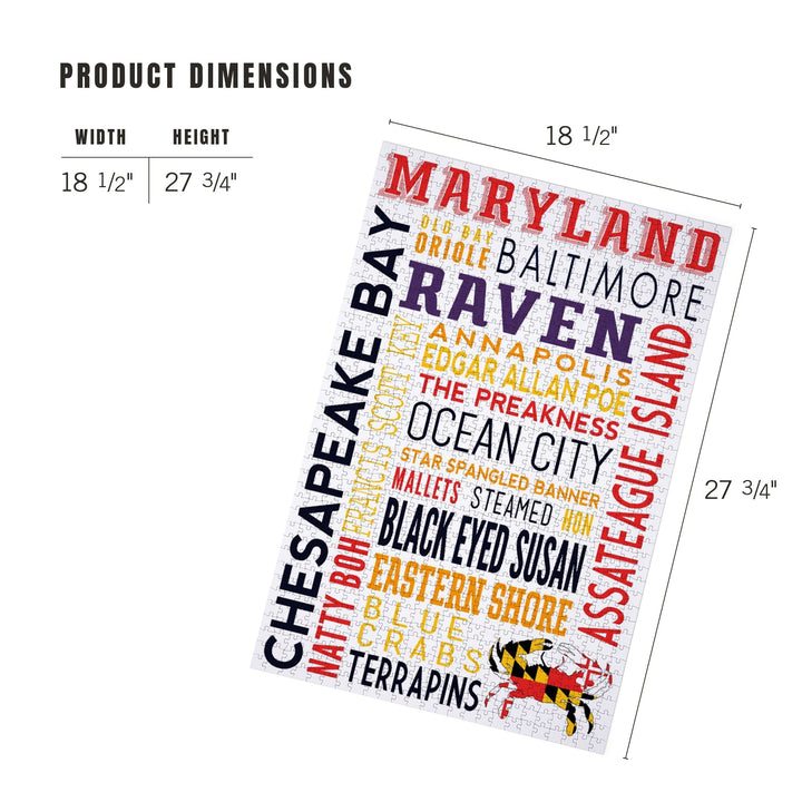 Maryland, Typography, Jigsaw Puzzle Puzzle Lantern Press 