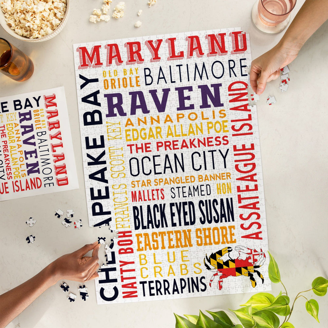 Maryland, Typography, Jigsaw Puzzle Puzzle Lantern Press 