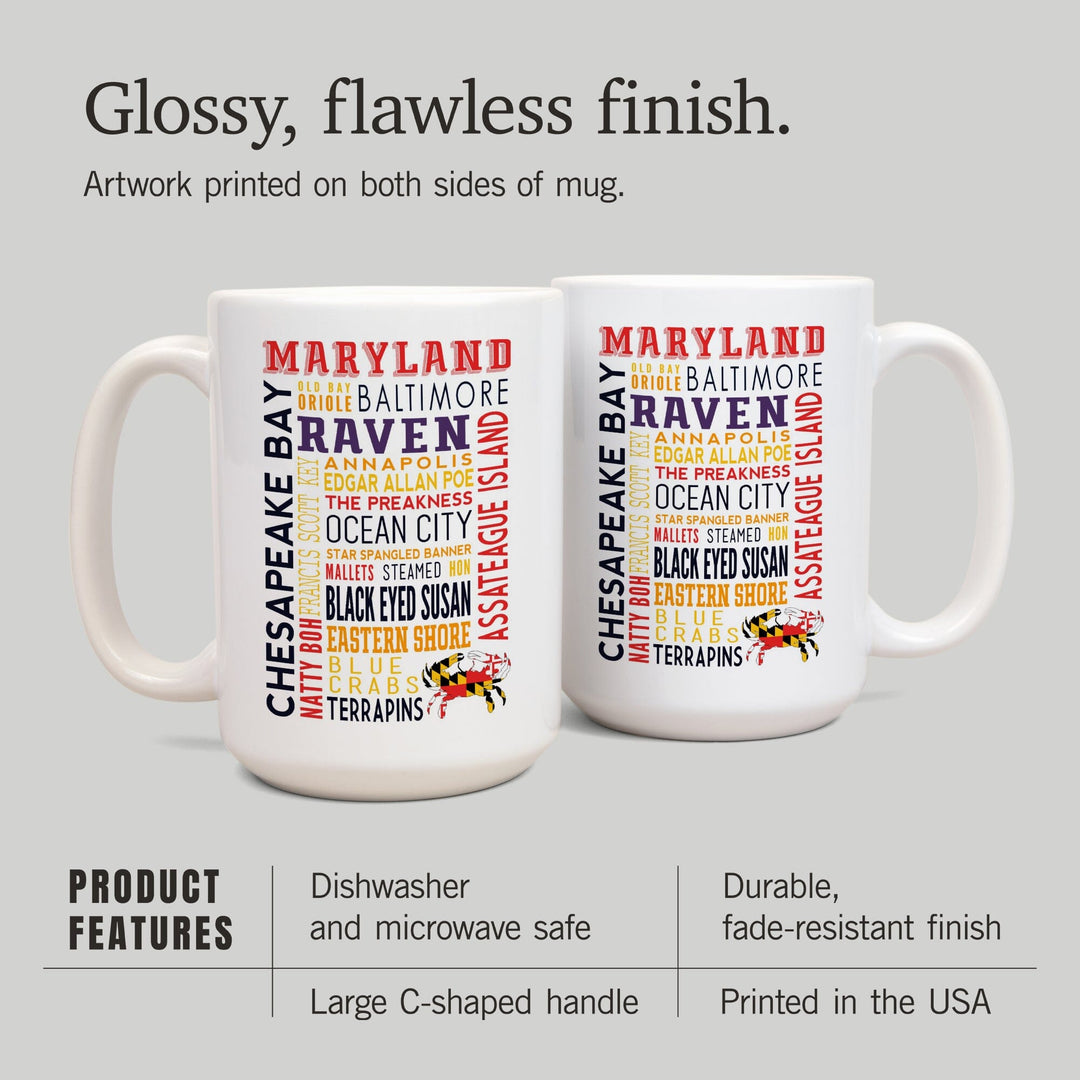 Maryland, Typography, Lantern Press Artwork, Ceramic Mug Mugs Lantern Press 