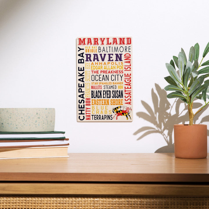 Maryland, Typography, Lantern Press Artwork, Wood Signs and Postcards Wood Lantern Press 
