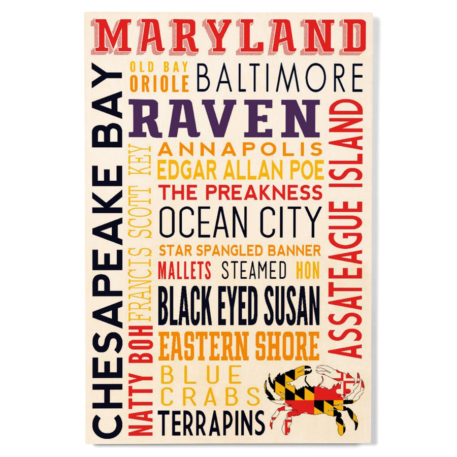 Maryland, Typography, Lantern Press Artwork, Wood Signs and Postcards Wood Lantern Press 