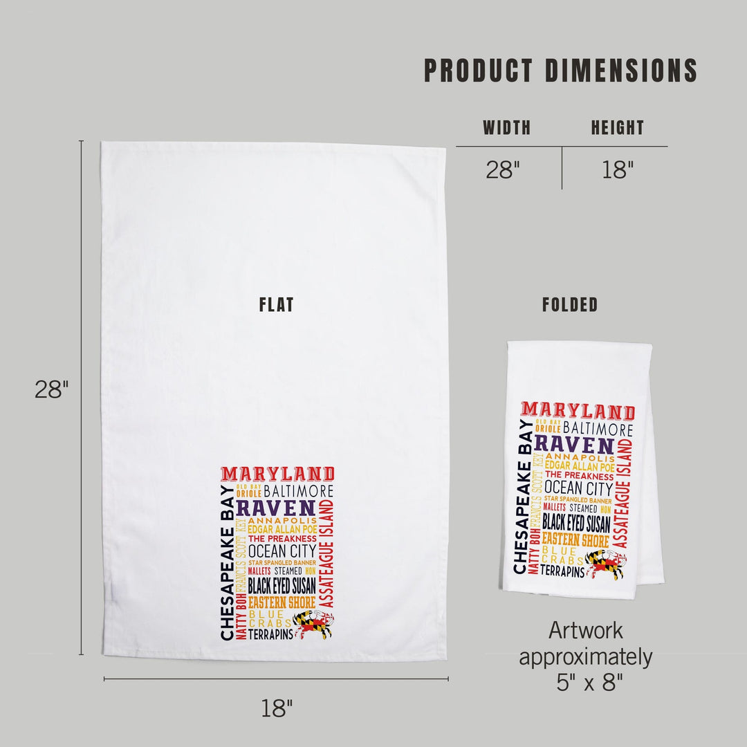 Maryland, Typography, Organic Cotton Kitchen Tea Towels Kitchen Lantern Press 
