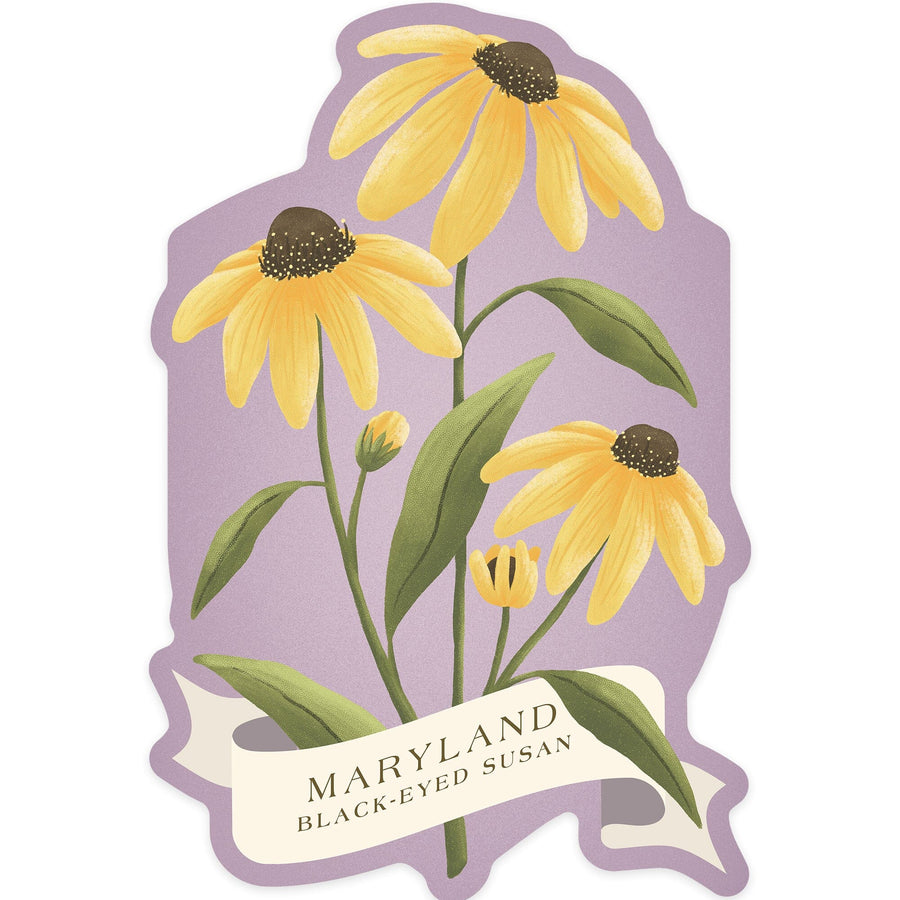 Maryland, Vintage Flora, State Series, Contour, Vinyl Sticker Sticker Lantern Press 