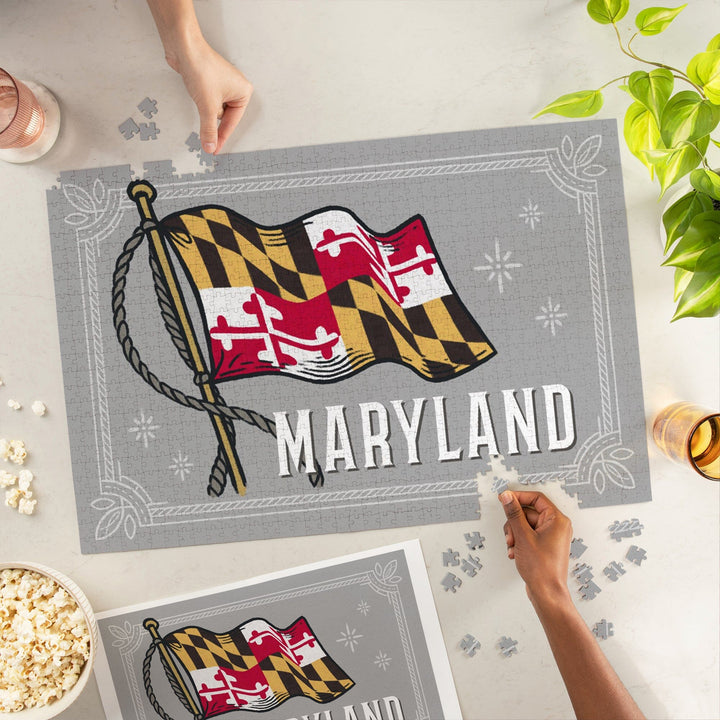 Maryland, Waving State Flag, State Series, Jigsaw Puzzle - Lantern Press