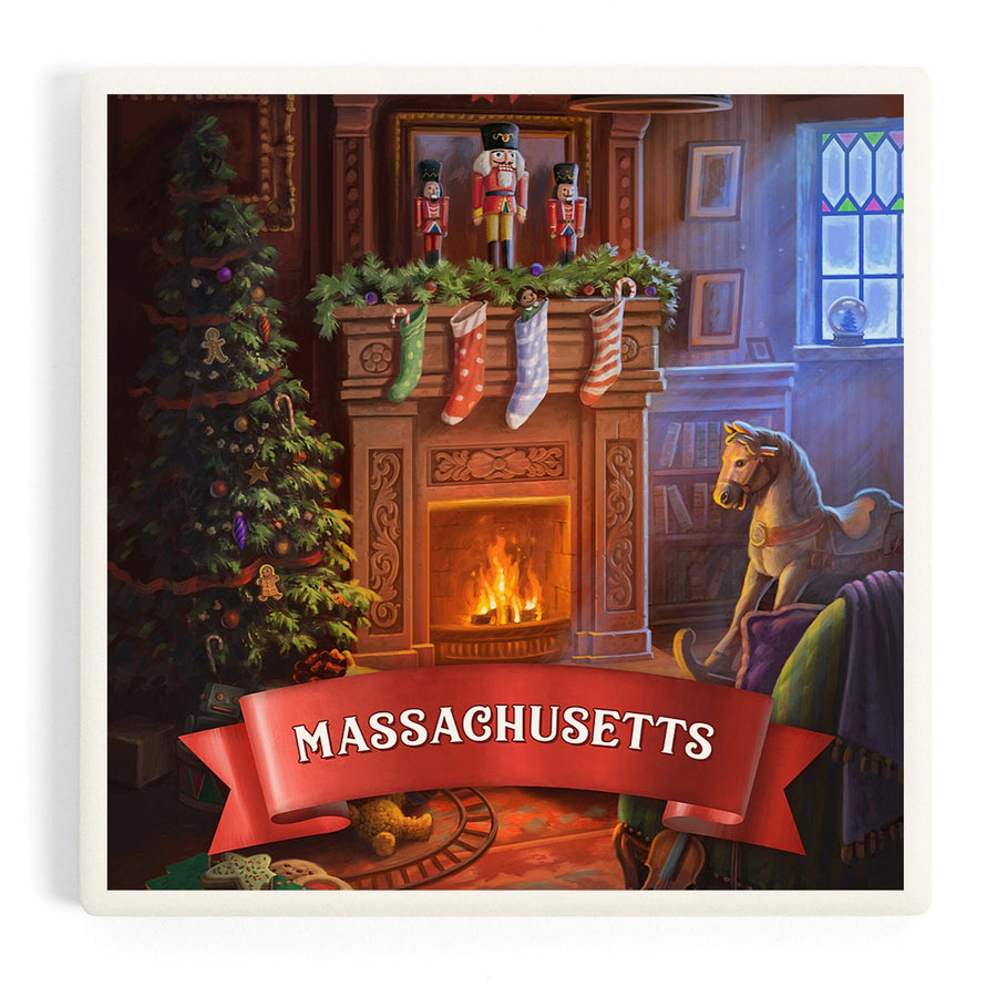 Massachusetts, Christmas Morning, Coasters Coasters Lantern Press 