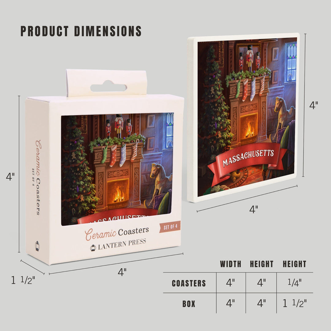 Massachusetts, Christmas Morning, Coasters Coasters Lantern Press 