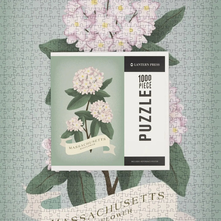 Massachusetts, Mayflower, Vintage Flora, State Series,, Jigsaw Puzzle Puzzle Lantern Press 