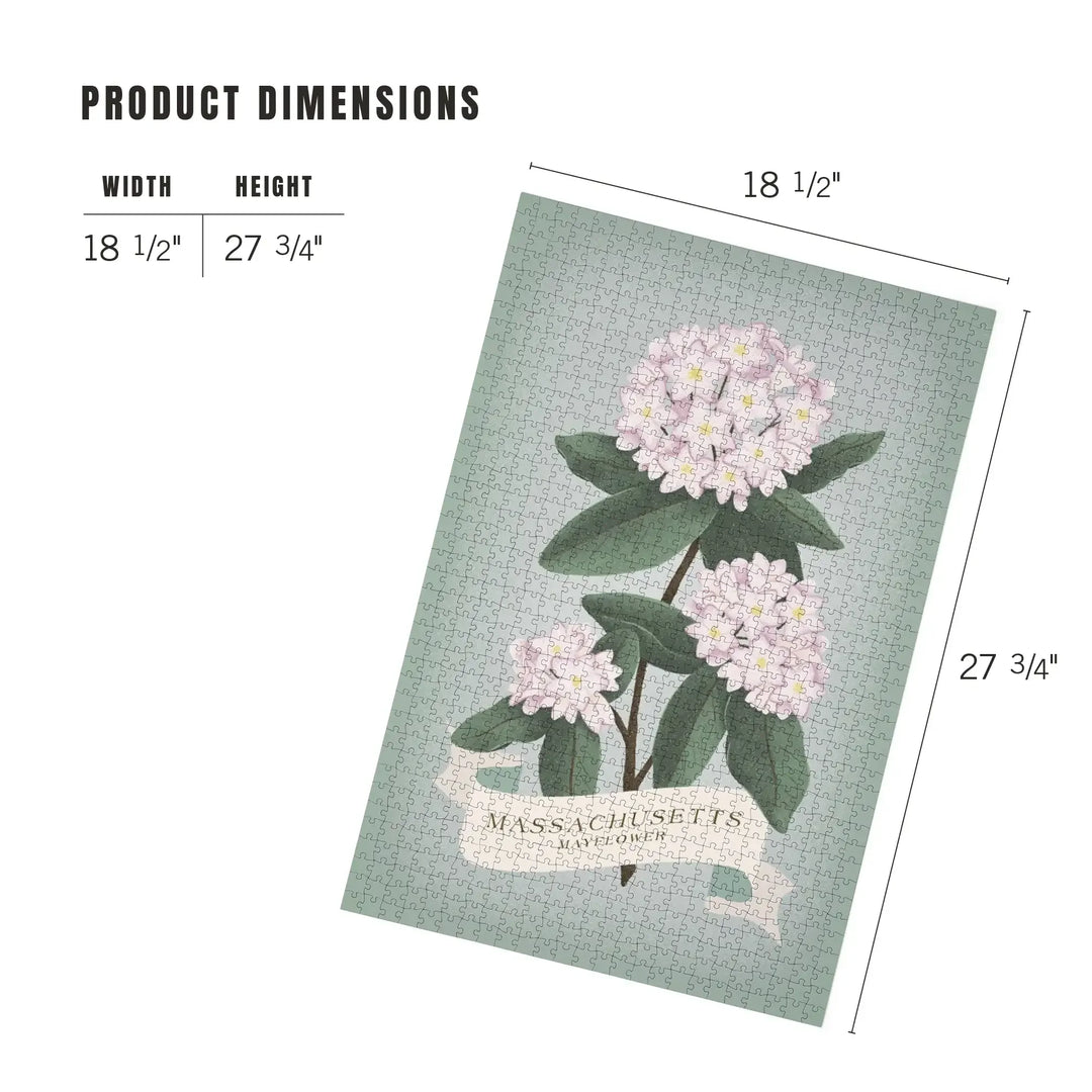 Massachusetts, Mayflower, Vintage Flora, State Series,, Jigsaw Puzzle Puzzle Lantern Press 