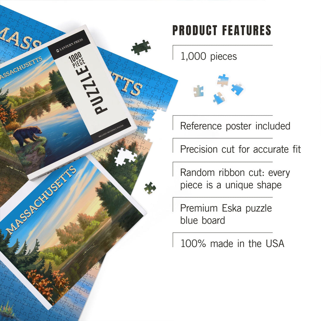 Massachusetts, Oil Painting, Bear By Lake At Sunrise, Jigsaw Puzzle Puzzle Lantern Press 
