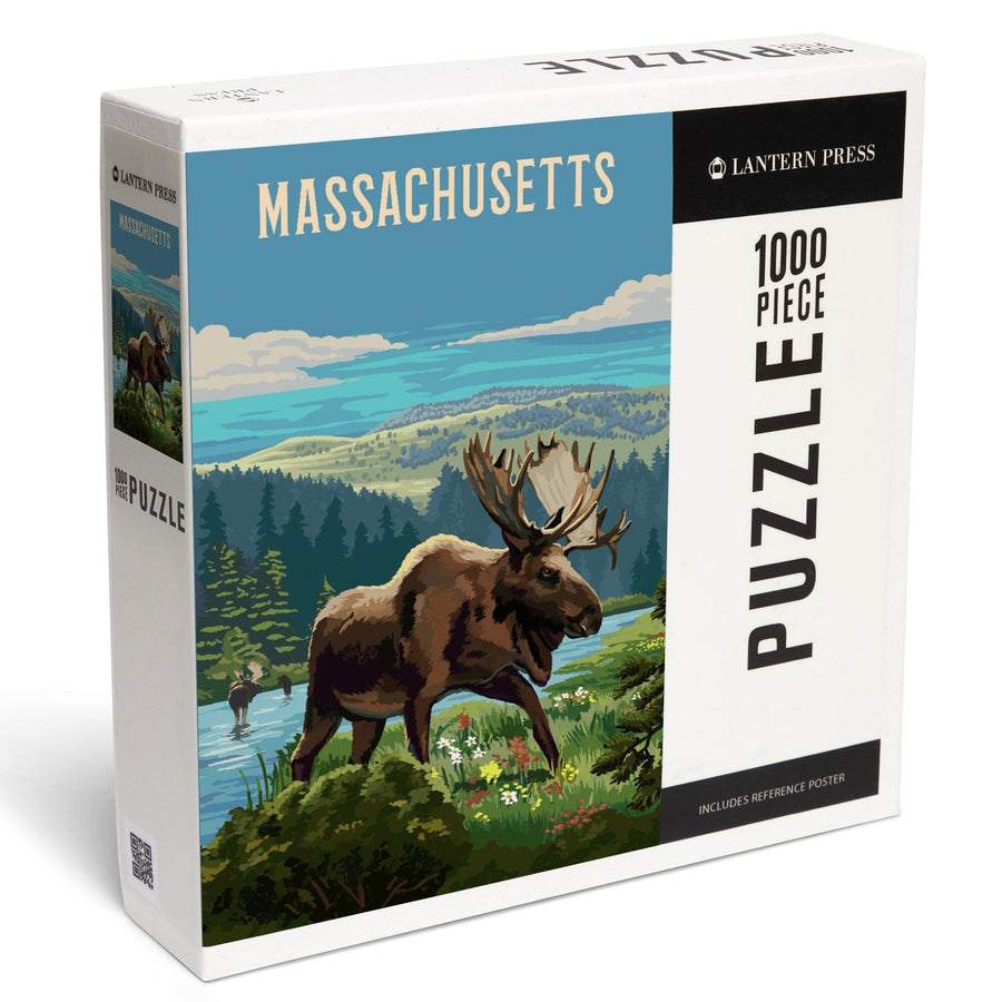Massachusetts, Painterly, Moose and Wildflowers, Jigsaw Puzzle Puzzle Lantern Press 