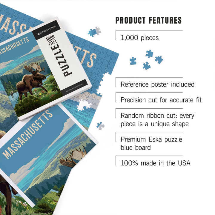 Massachusetts, Painterly, Moose and Wildflowers, Jigsaw Puzzle Puzzle Lantern Press 
