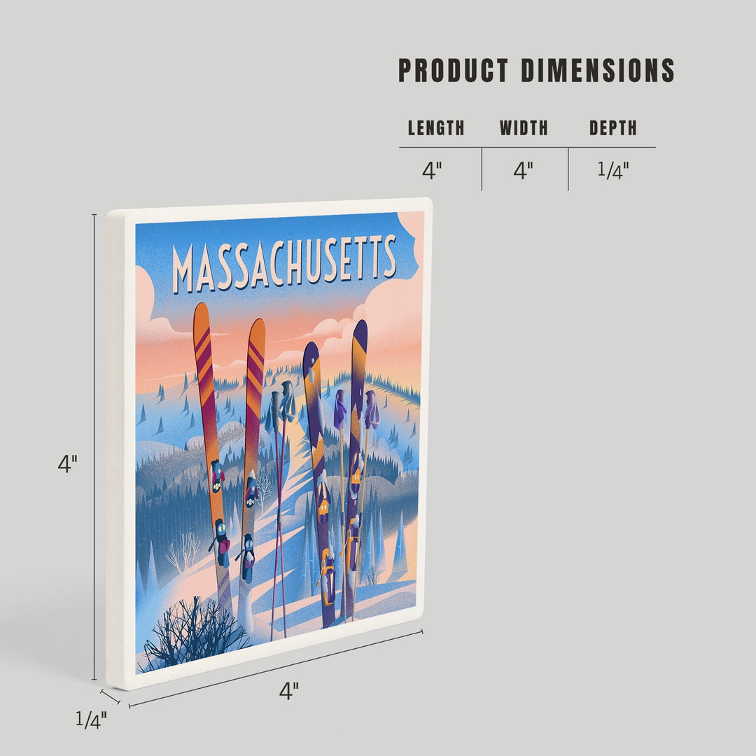Massachusetts, Prepare for Takeoff, Skis in Snowbank, Coasters Coasters Lantern Press 