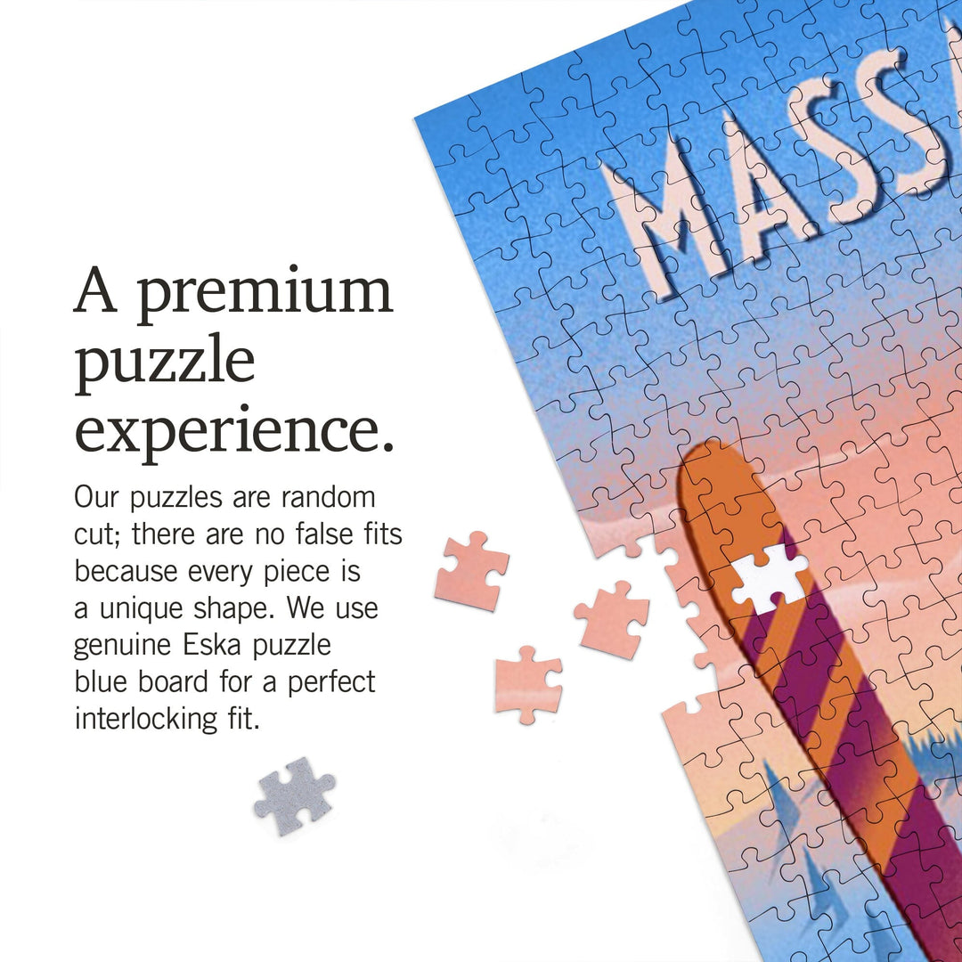 Massachusetts, Prepare for Takeoff, Skis in Snowbank, Jigsaw Puzzle Puzzle Lantern Press 