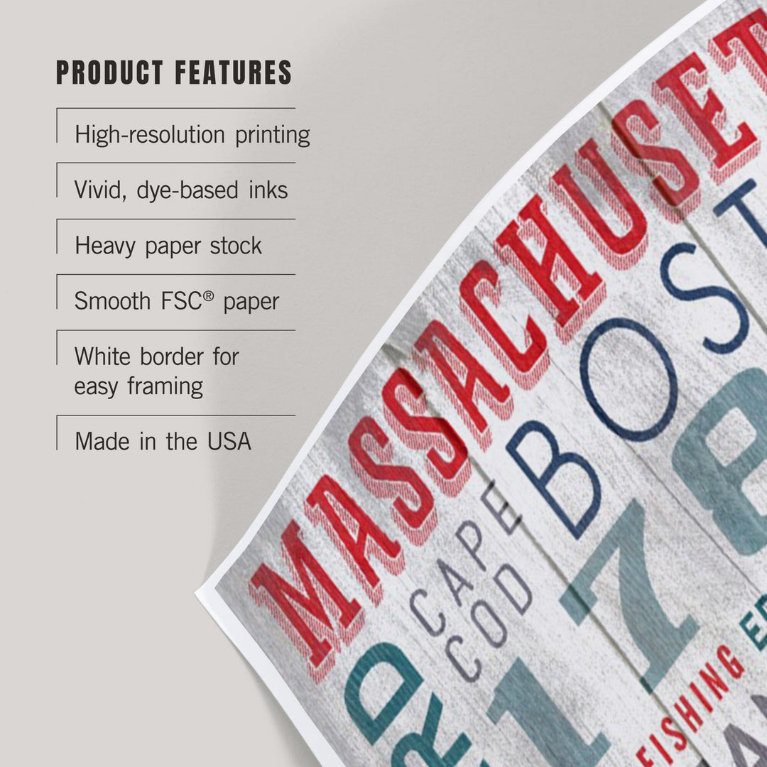 Massachusetts, Rustic Typography, Art & Giclee Prints Art Lantern Press 