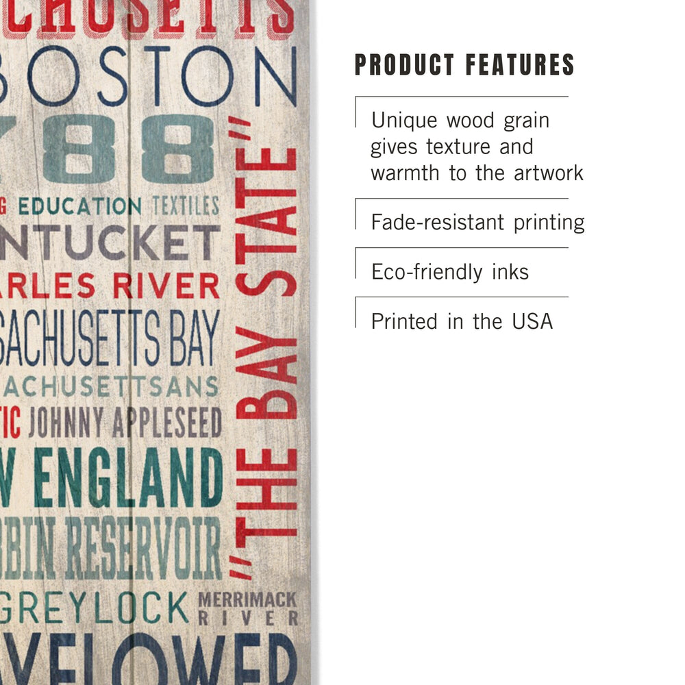 Massachusetts, Rustic Typography, Lantern Press Artwork, Wood Signs and Postcards Wood Lantern Press 