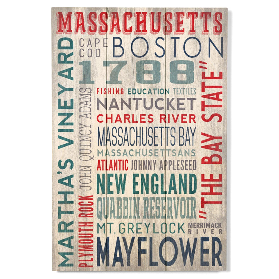Massachusetts, Rustic Typography, Lantern Press Artwork, Wood Signs and Postcards Wood Lantern Press 