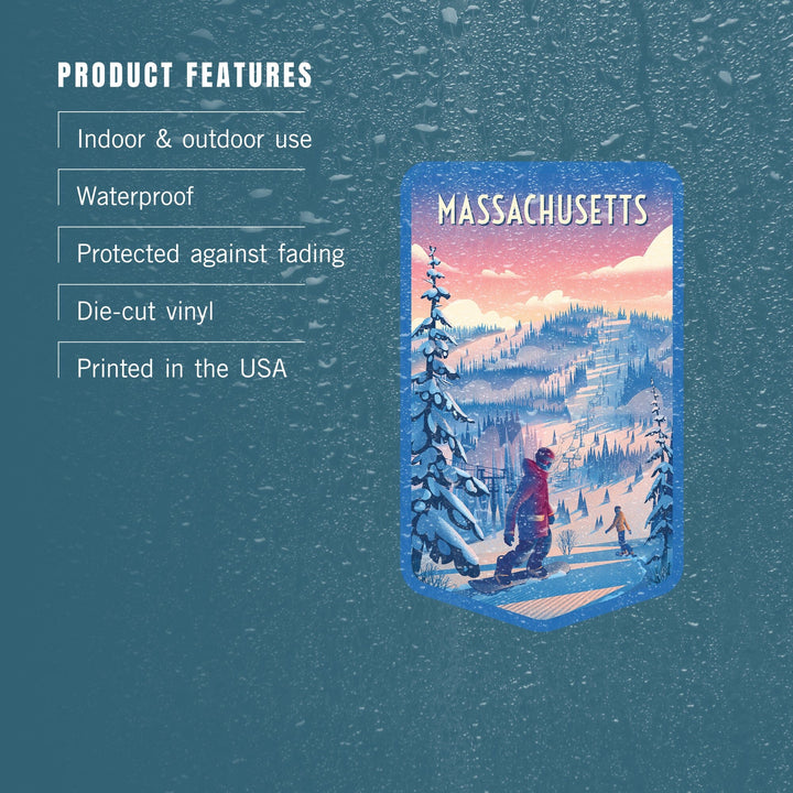 Massachusetts, Shred the Gnar, Snowboarding, Contour, Vinyl Sticker Sticker Lantern Press 
